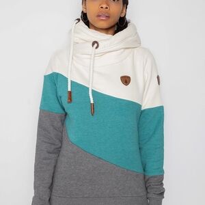 Wanakome Women's Colorblock Hoodie - Cream, Teal, Gray